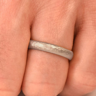 Platinum 4mm Comfort Fit (Court) Hammered Wedding Ring