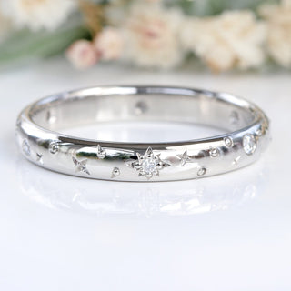 Platinum Celestial Diamond Band - Sun, Moon and Stars Ring