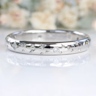 Platinum Celestial Diamond Band - Sun, Moon and Stars Ring