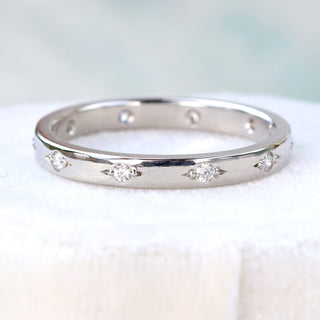 Platinum Engraved Bead-Set Diamond Wedding Ring