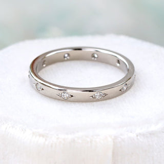 Platinum Engraved Bead-Set Diamond Wedding Ring