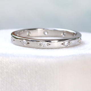 Platinum Engraved Bead-Set Diamond Wedding Ring