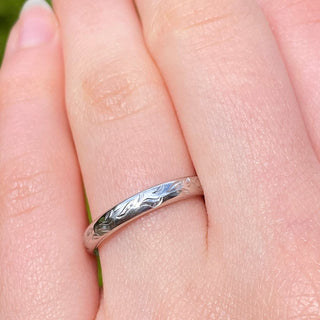 Platinum Engraved Leaves 3mm Comfort Fit Court Wedding Ring