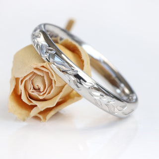 Platinum Engraved Leaves 3mm Comfort Fit Court Wedding Ring