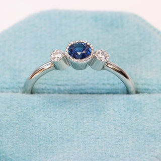 Platinum Petite Blue Sapphire & Diamond Trilogy Engagement Ring