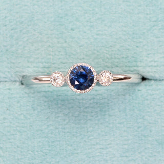 Platinum Petite Blue Sapphire & Diamond Trilogy Engagement Ring