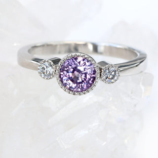 Platinum Purple Sapphire and Diamond Trilogy Engagement Ring