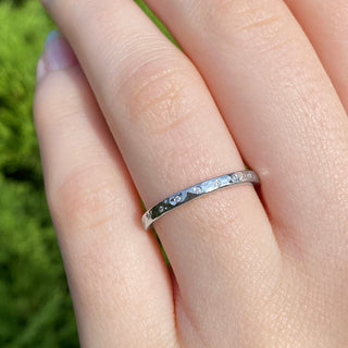 Platinum Slim Hammered 20 Diamond Wedding Ring