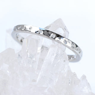 Platinum Slim Hammered 20 Diamond Wedding Ring