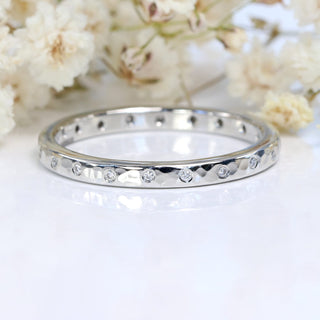 Platinum Slim Hammered 20 Diamond Wedding Ring