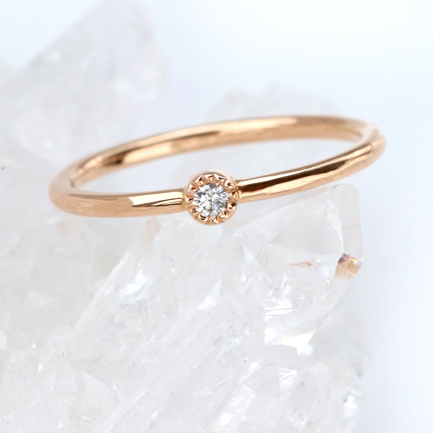 18ct Rose Gold Milgrain Diamond Solitaire Ring