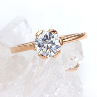 Custom 18ct Rose Gold Moissanite Flower Solitaire Engagement Ring