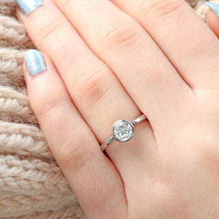 Custom Moissanite Solitaire Platinum Ring Set, Hammered Finish