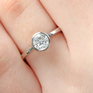 Custom Moissanite Solitaire Platinum Ring Set, Hammered Finish