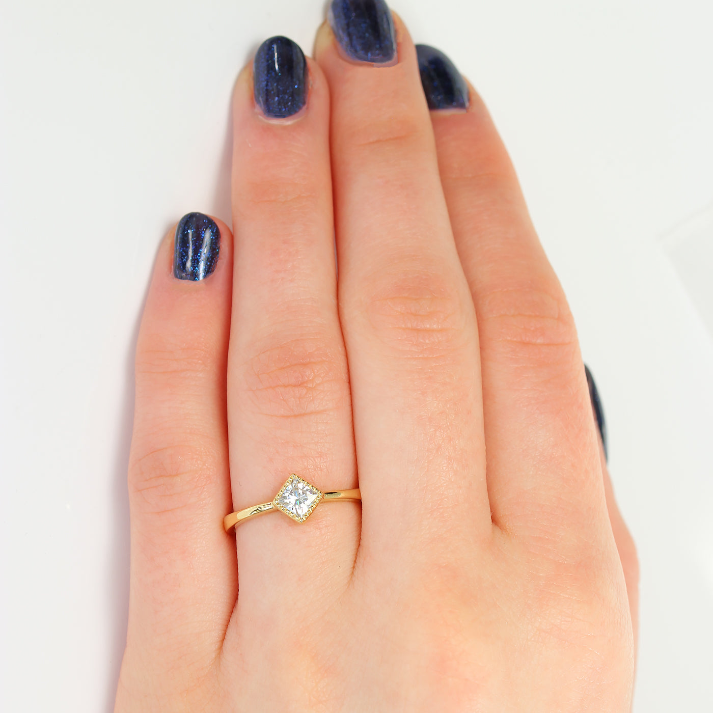 18ct Gold Princess Cut Solitaire Moissanite Engagement Ring (Size M 1/2, Resize J 1/2 - P 1/2)