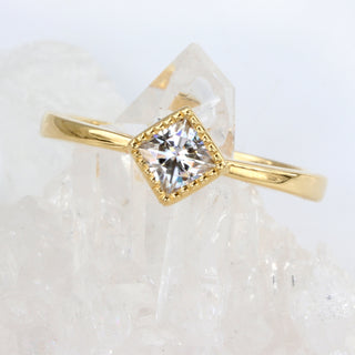 Custom 18ct Gold Princess Cut Solitaire Moissanite Engagement Ring