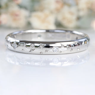 Platinum Celestial Diamond Band - Sun, Moon and Stars Ring