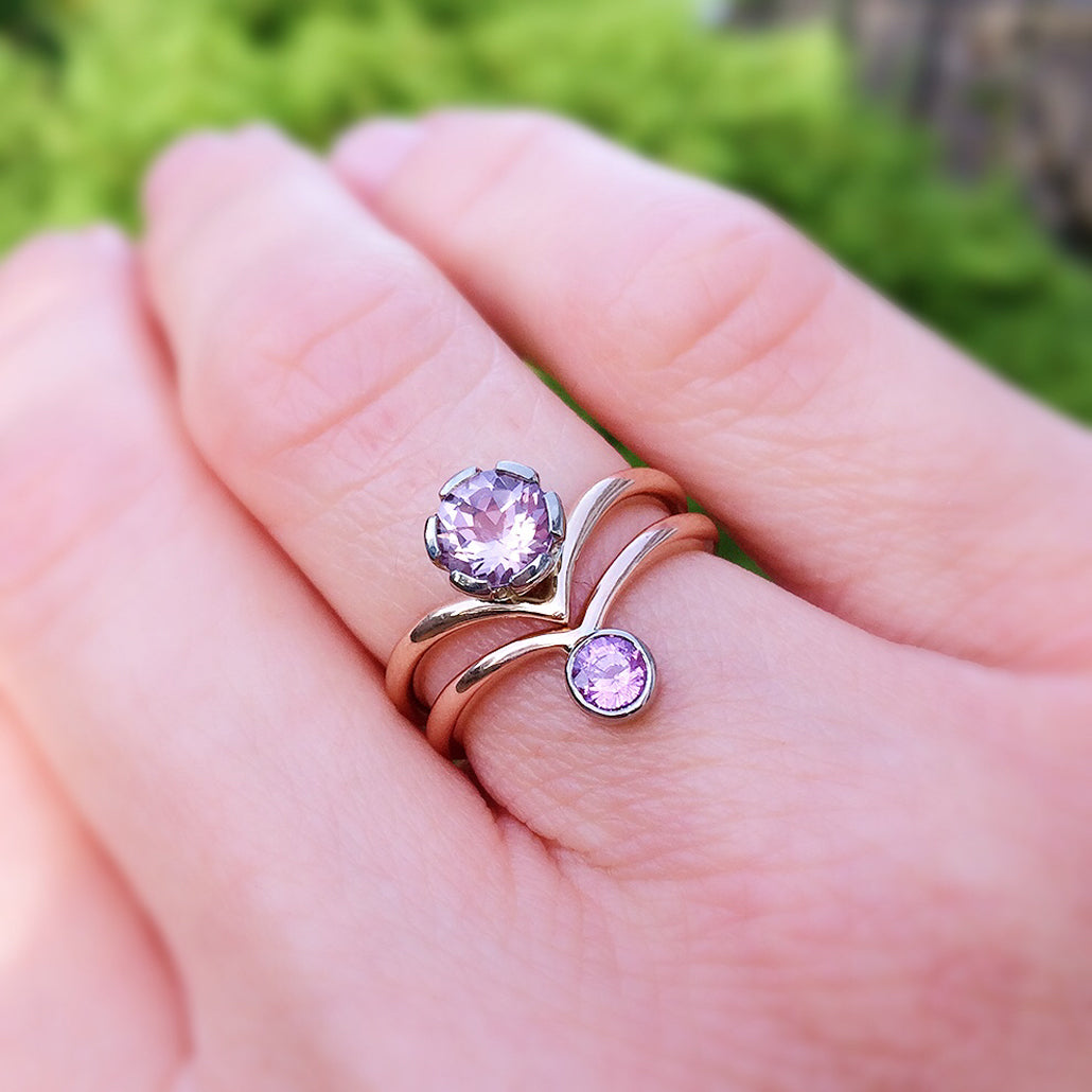 morganite and sapphire stacking rings