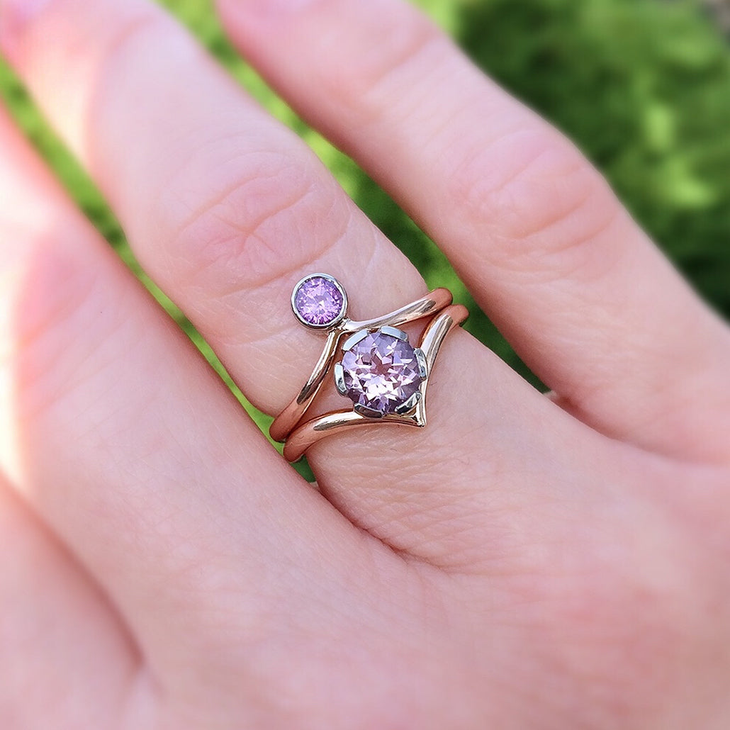morganite and sapphire stacking rings