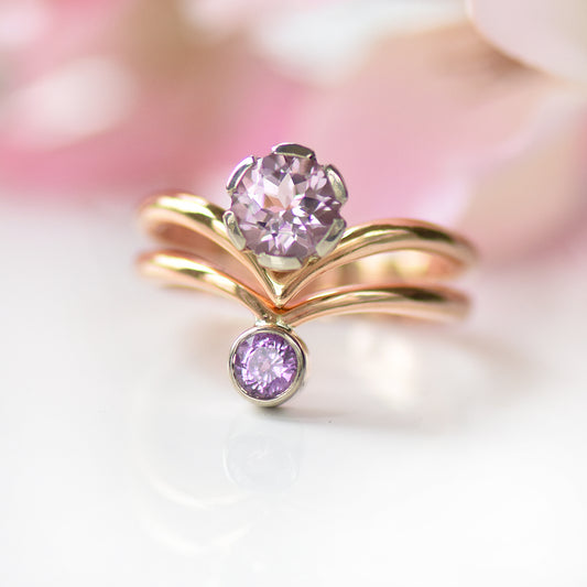 rose gold morganite and sapphire stacking ring