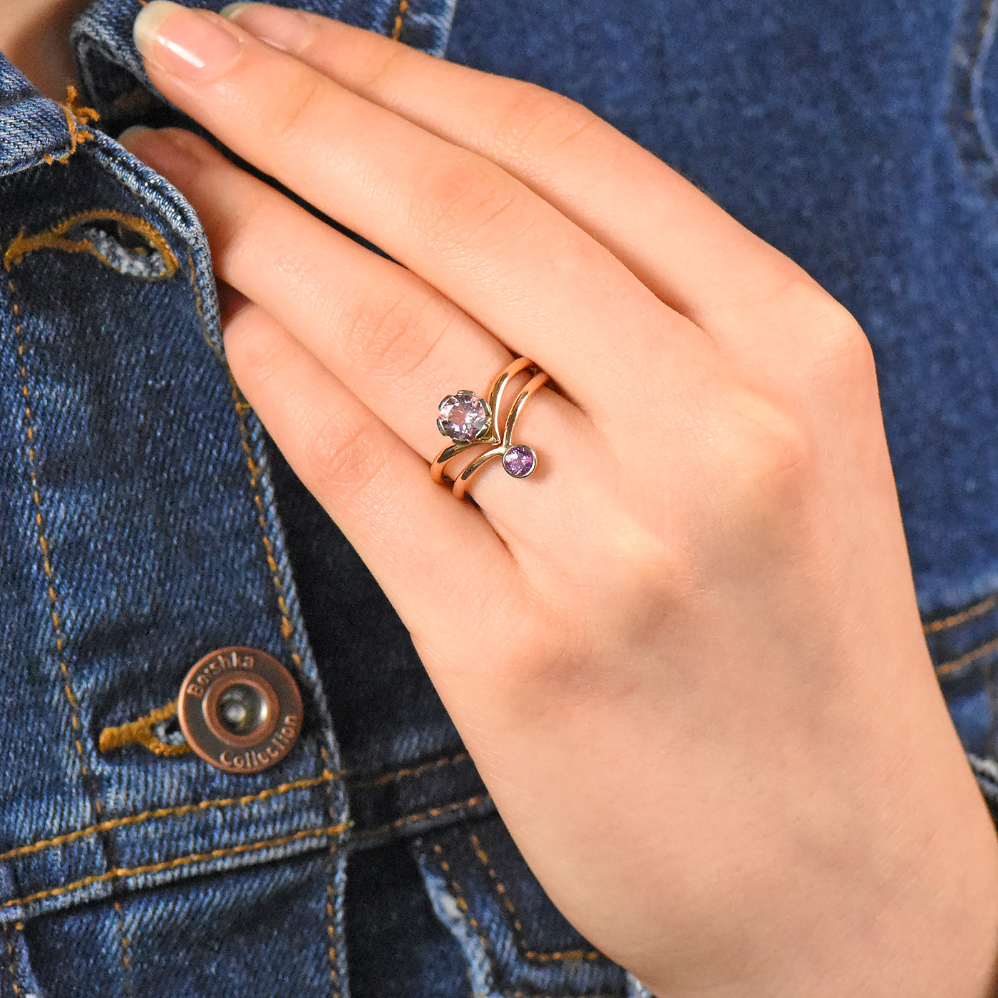 morganite and sapphire stacking ring
