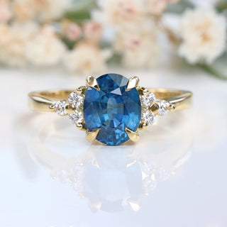 Custom Oval Sapphire and Diamond Cluster Ring, 18ct Gold