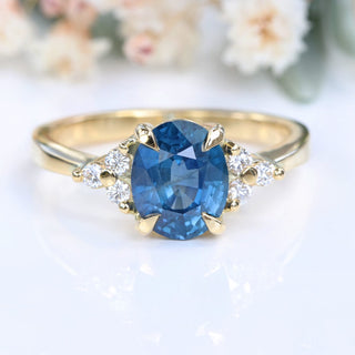 Custom Oval Sapphire and Diamond Cluster Ring, 18ct Gold