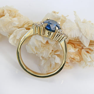 Custom Oval Sapphire and Diamond Cluster Ring, 18ct Gold