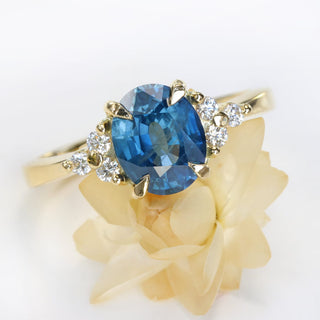 Custom Oval Sapphire and Diamond Cluster Ring, 18ct Gold
