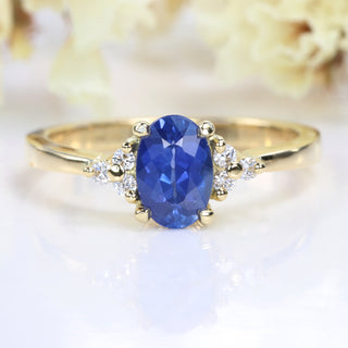 Custom 18ct Gold Ceylon Sapphire & Diamond Cluster Engagement Ring