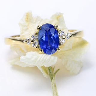 Custom 18ct Gold Ceylon Sapphire & Diamond Cluster Engagement Ring