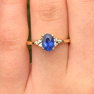 Custom 18ct Gold Ceylon Sapphire & Diamond Cluster Engagement Ring