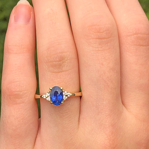 No Heat 1.6 Carat Cushion Cut Blue Sapphire Engagement Ring w/ Diamond Halo