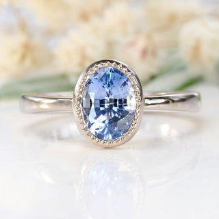 Custom 18ct White Gold Oval Cut Blue Sapphire Solitaire Engagement Ring