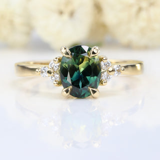 Custom 18ct Gold Parti Sapphire & Diamond Cluster Engagement Ring