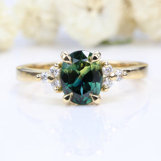 Custom 18ct Gold Parti Sapphire & Diamond Cluster Engagement Ring