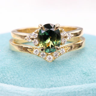 Custom 18ct Gold Parti Sapphire & Diamond Cluster Engagement Ring