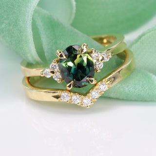 Custom 18ct Gold Parti Sapphire & Diamond Cluster Engagement Ring