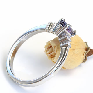 Custom Polperro Purple Sapphire & Diamond Cluster Platinum Engagement Ring