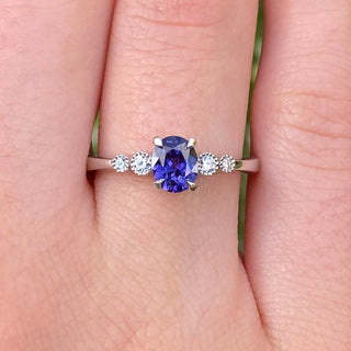 Custom Polperro Purple Sapphire & Diamond Cluster Platinum Engagement Ring