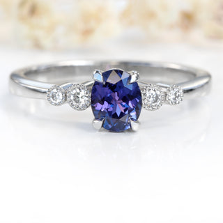Custom Polperro Purple Sapphire & Diamond Cluster Platinum Engagement Ring