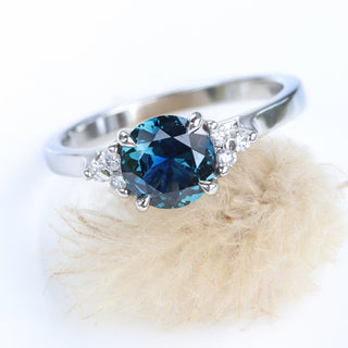 Custom Parti Sapphire & Diamond Cluster Platinum Engagement Ring