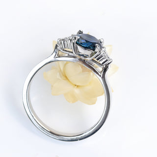 Custom Parti Sapphire & Diamond Cluster Platinum Engagement Ring