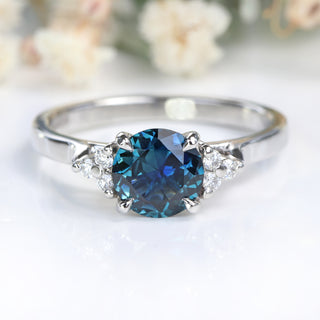Custom Parti Sapphire & Diamond Cluster Platinum Engagement Ring