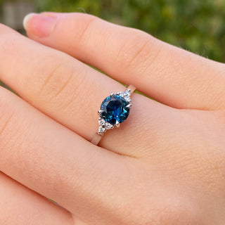 Custom Parti Sapphire & Diamond Cluster Platinum Engagement Ring