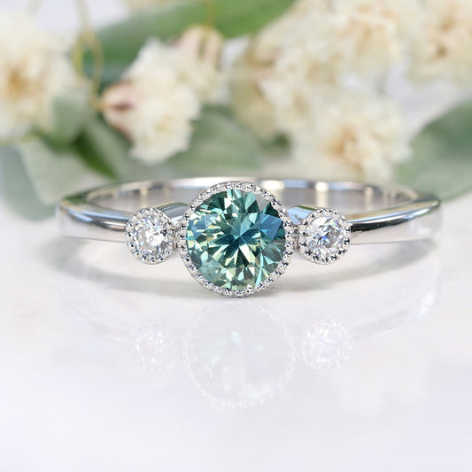 Platinum Parti Sapphire & Lab Diamond Trilogy Engagement Ring