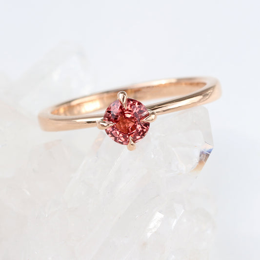 18ct Rose Gold Basket Set Peach Sapphire Solitaire Engagement Ring