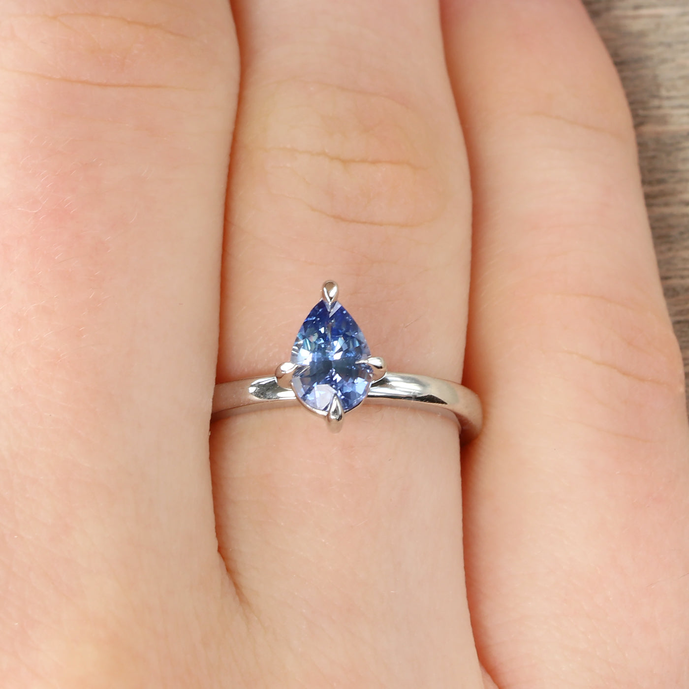 Platinum Blue Pear Shape Sapphire Solitaire Engagement Ring