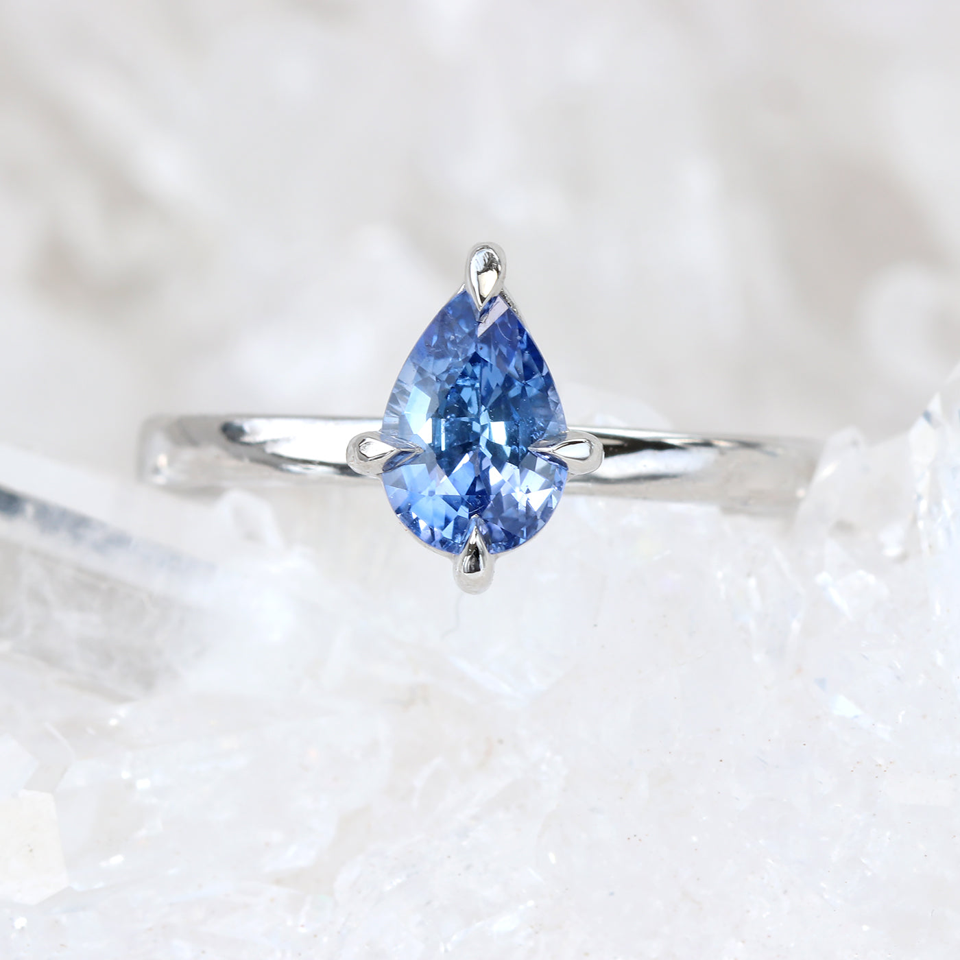 Platinum Blue Pear Shape Sapphire Solitaire Engagement Ring