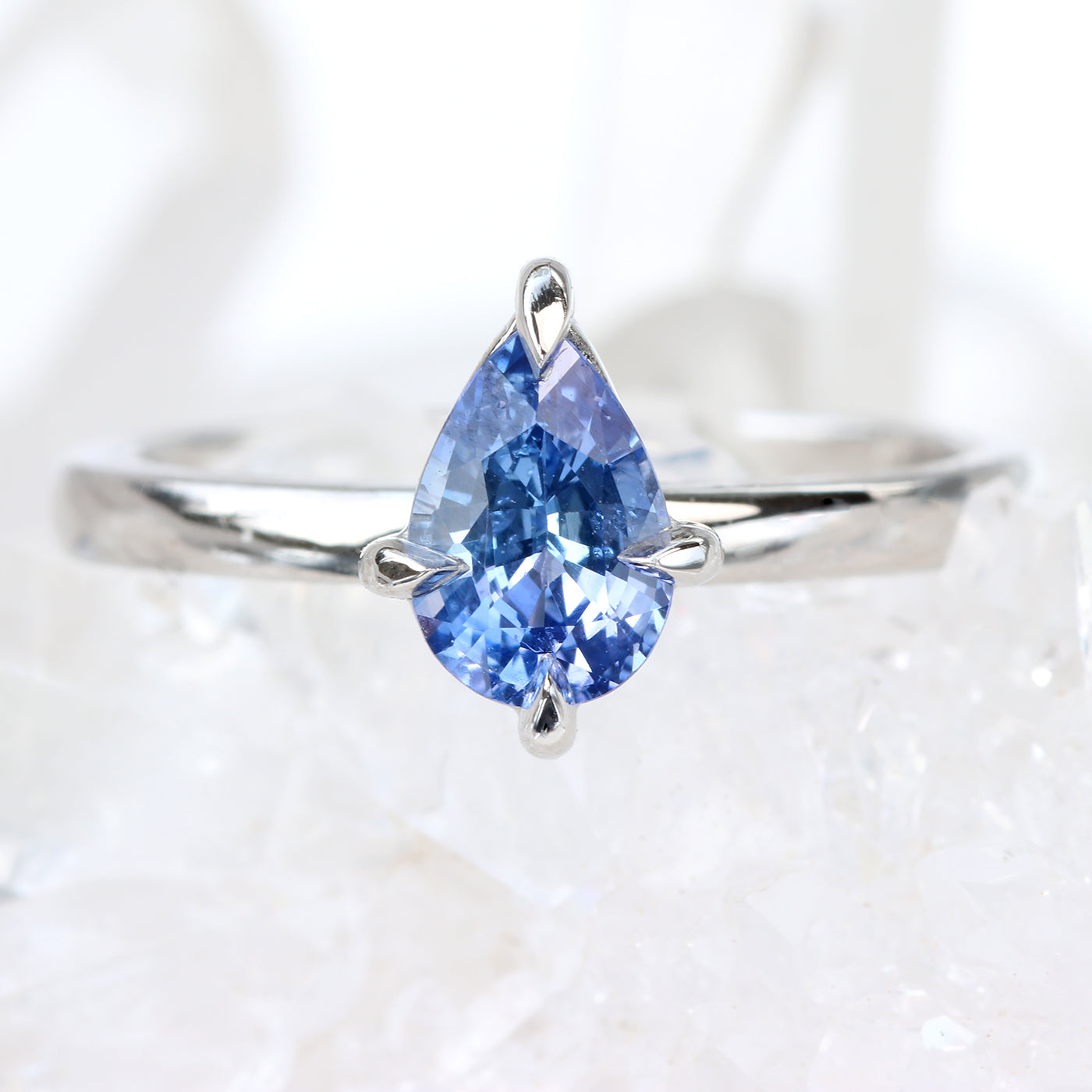 Platinum Blue Pear Shape Sapphire Solitaire Engagement Ring